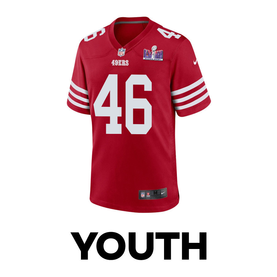 Taybor Pepper 46 San Francisco 49ers Super Bowl LVIII Patch Game YOUTH Jersey - Scarlet