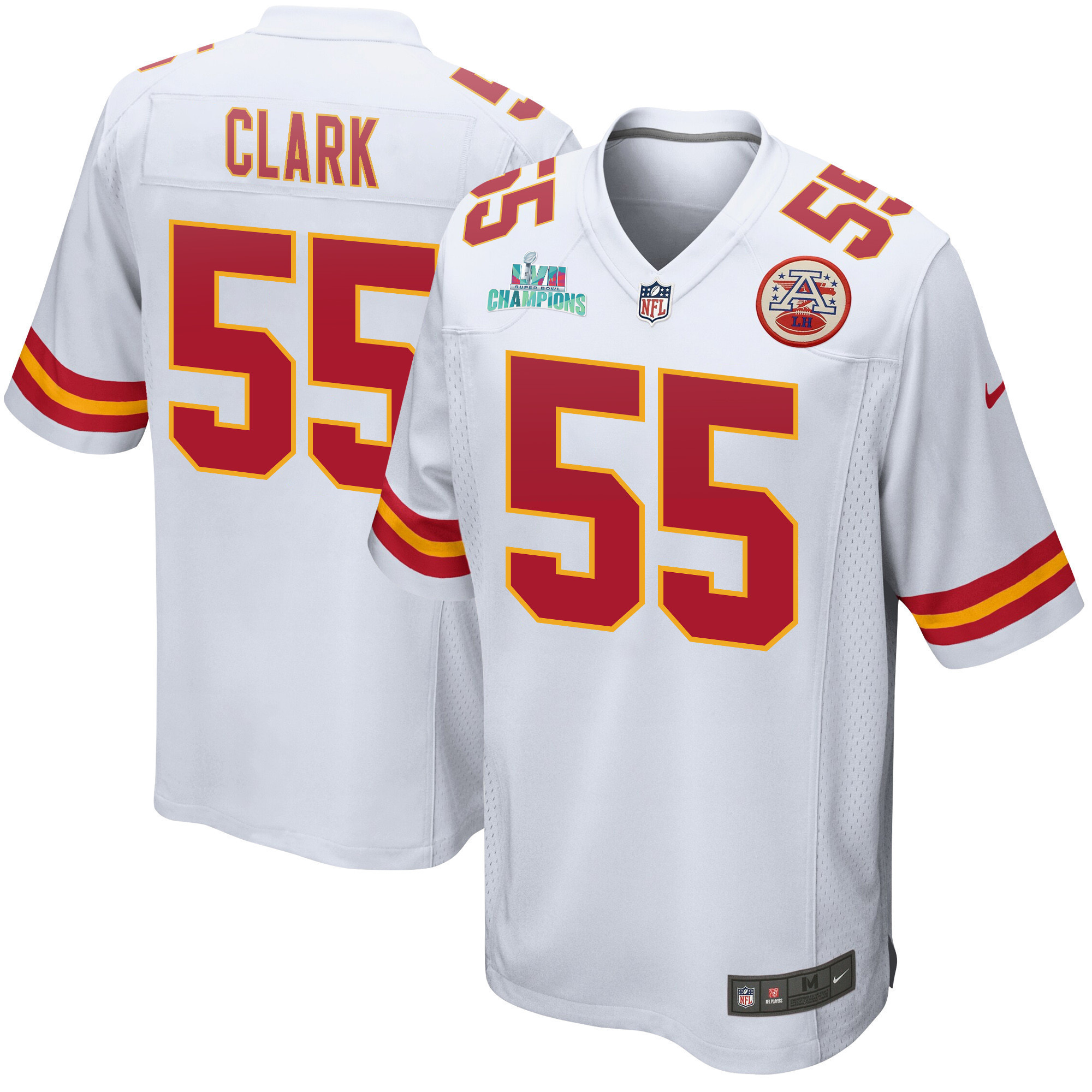 Frank Clark 55 Kansas City Chiefs Super Bowl LVII Champions Men Game Jersey - White