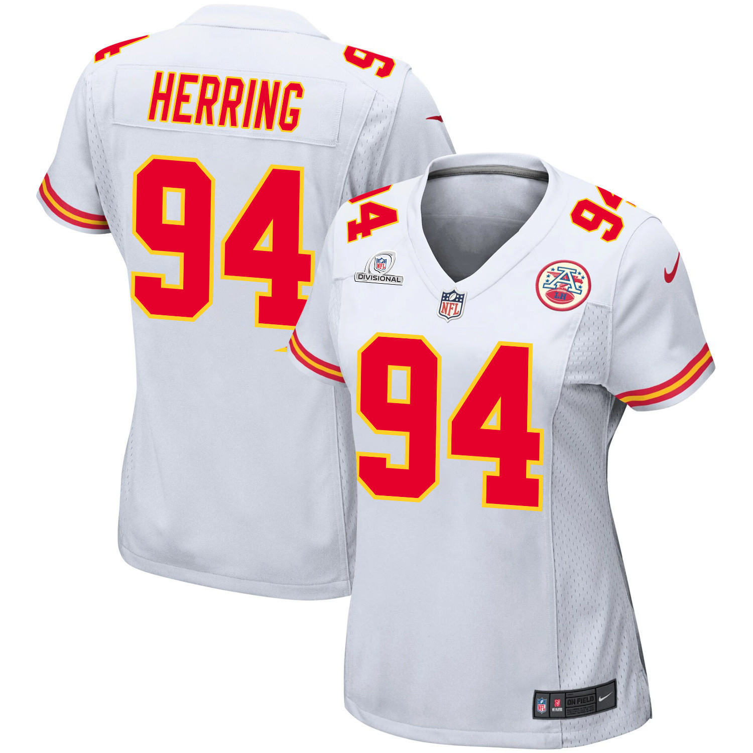 Malik Herring 94 Kansas City Chiefs Super Bowl LVIII Patch Game Women Jersey - White