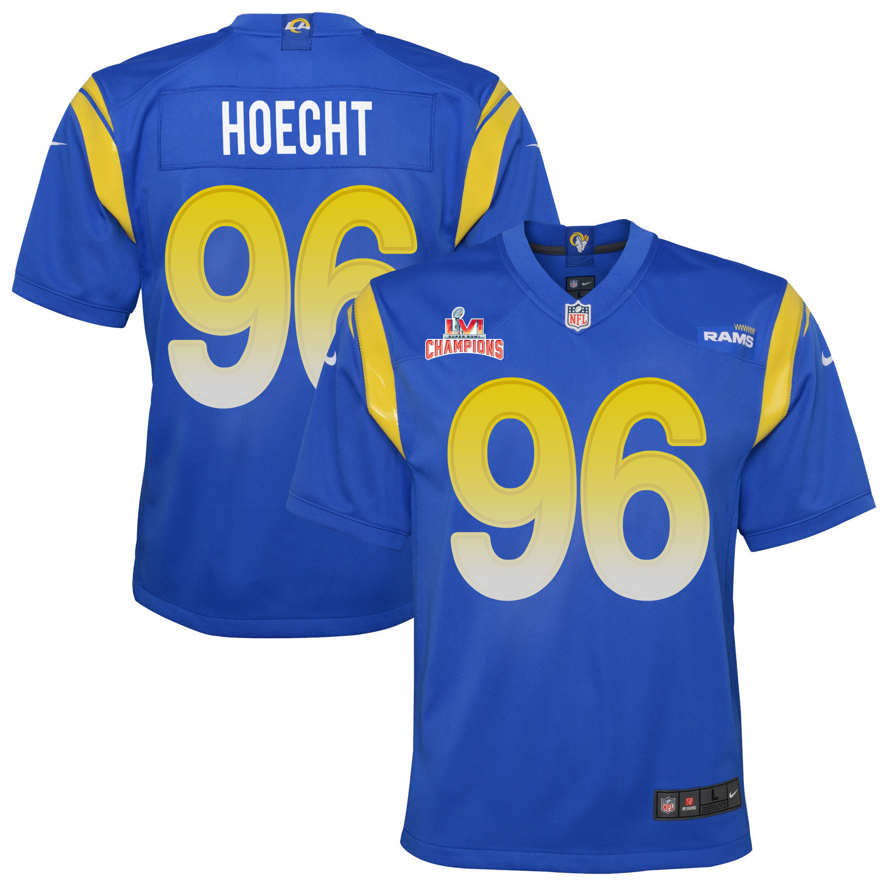 Super Bowl LVI Champions Los Angeles Rams Michael Hoecht 96 Royal Youth's Jersey Jersey