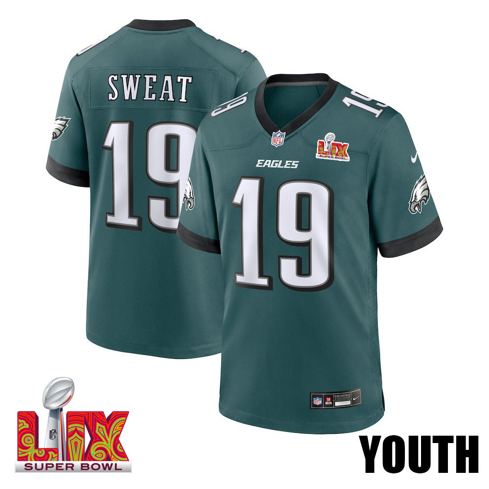 Josh Sweat #19 Philadelphia Eagles Super Bowl LIX YOUTH Jersey - Midnight Green