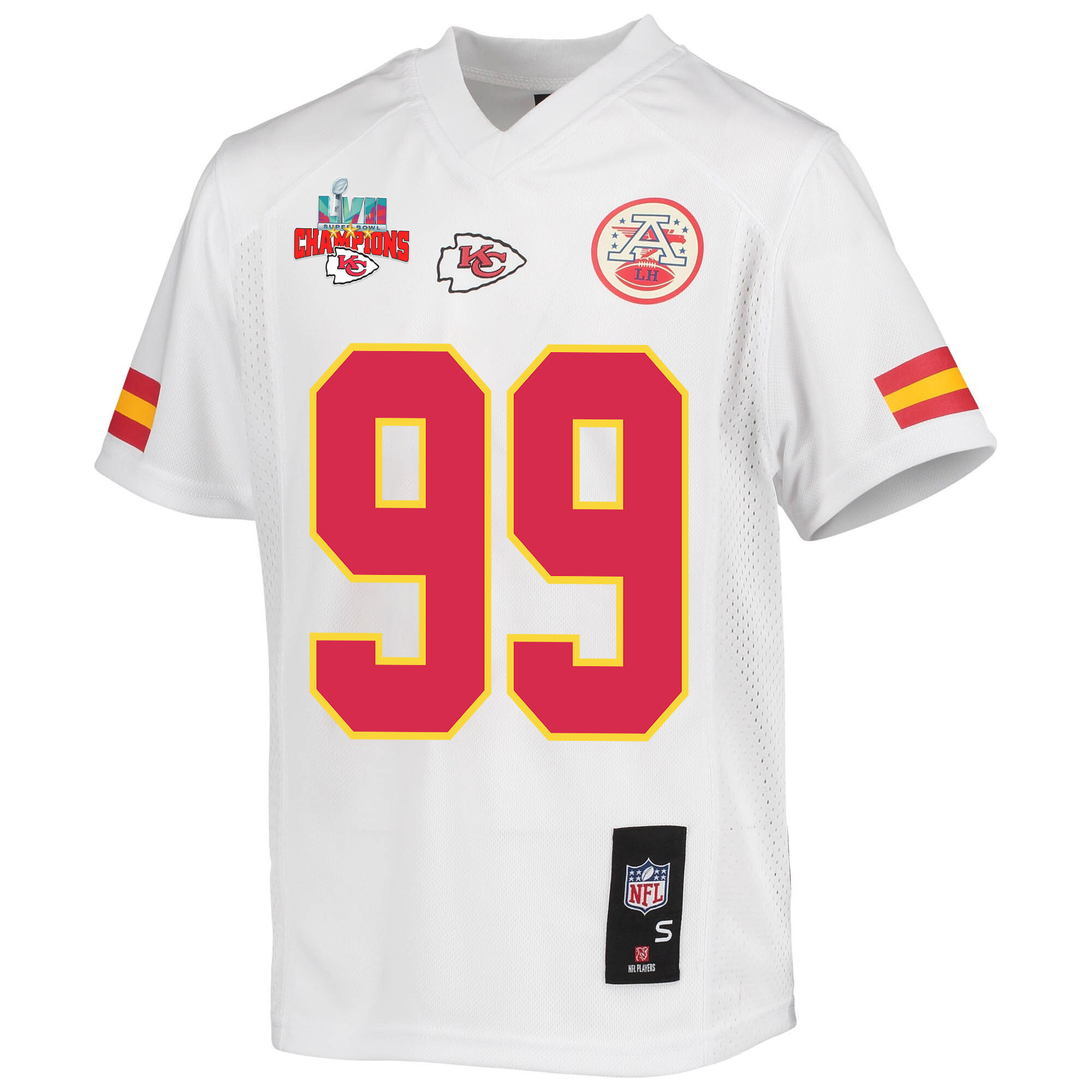Khalen Saunders 99 Kansas City Chiefs Super Bowl LVII Champions 3 Stars Youth Game Jersey - White