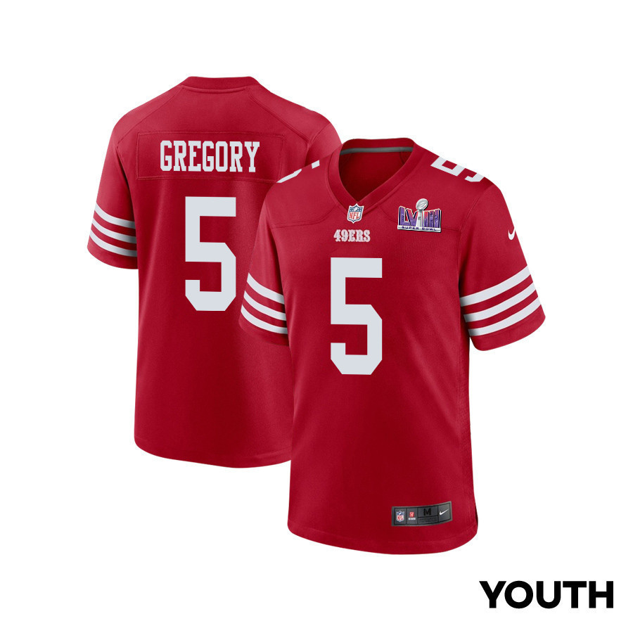 Randy Gregory 5 San Francisco 49ers Super Bowl LVIII Patch Game YOUTH Jersey - Scarlet