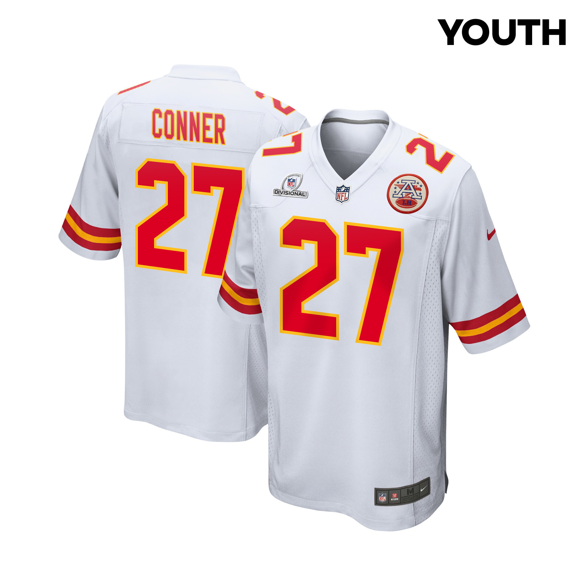 Chamarri Conner 27 Kansas City Chiefs Super Bowl LVIII Patch Game YOUTH Jersey - White