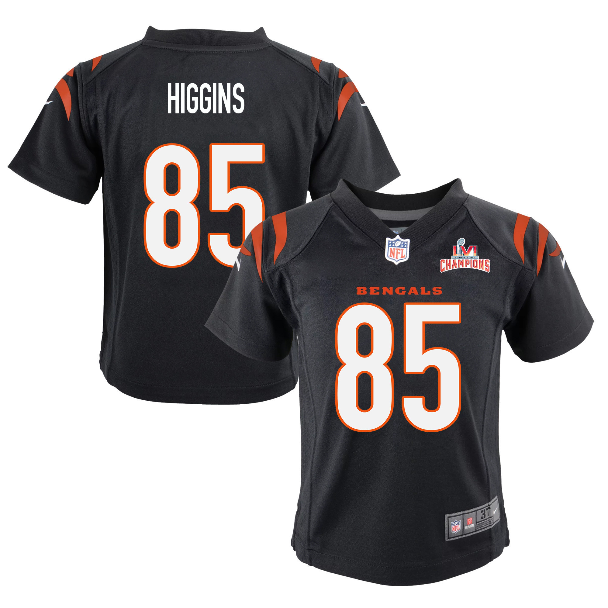 Super Bowl LVI Champions Cincinnati Bengals Tee Higgins 85 Black Youth's Jersey Jersey