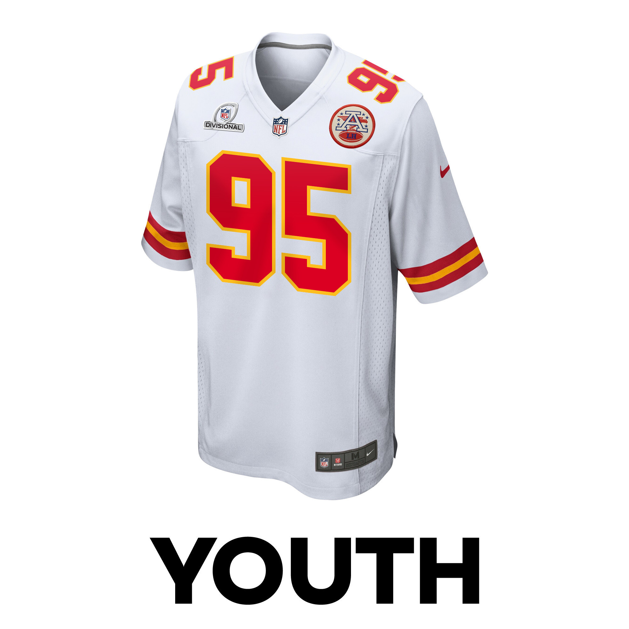 Chris Jones 95 Kansas City Chiefs Super Bowl LVIII Patch Game YOUTH Jersey - White