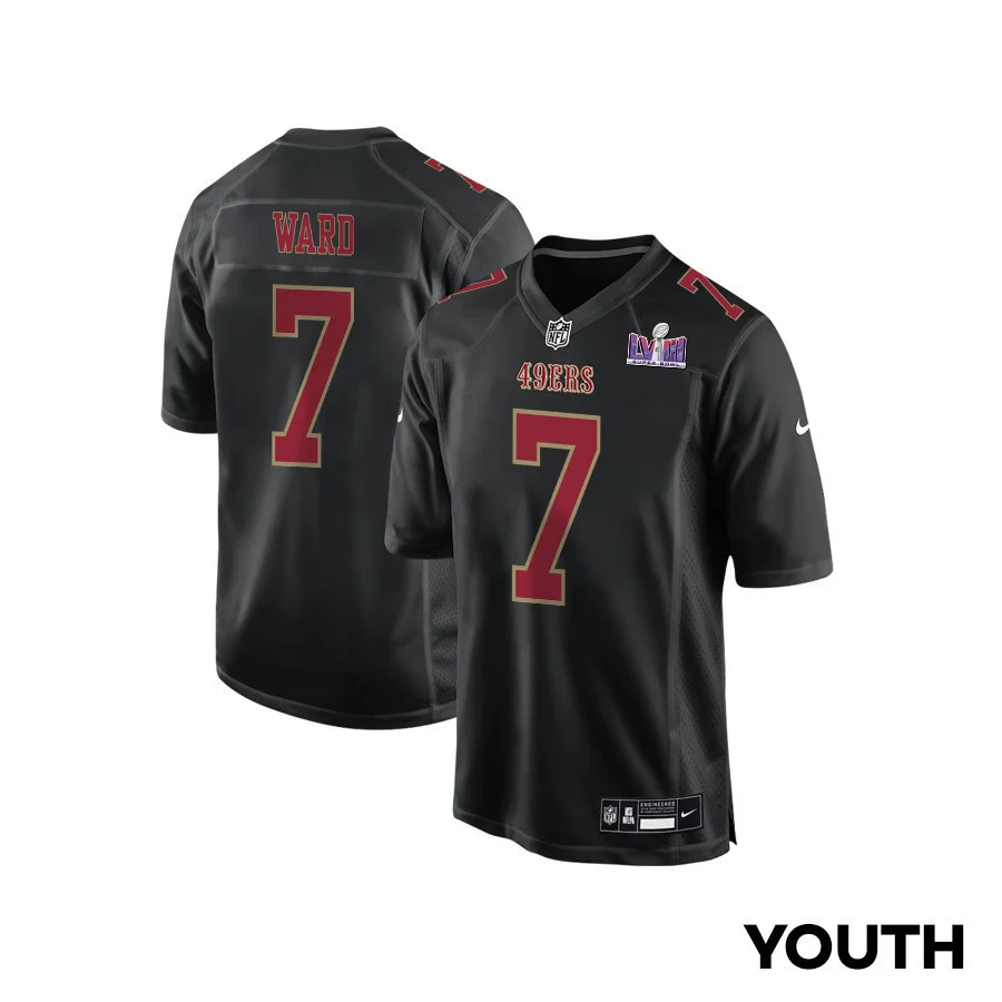 Charvarius Ward 7 San Francisco 49ers Super Bowl LVIII Patch Fashion Game YOUTH Jersey - Carbon Black