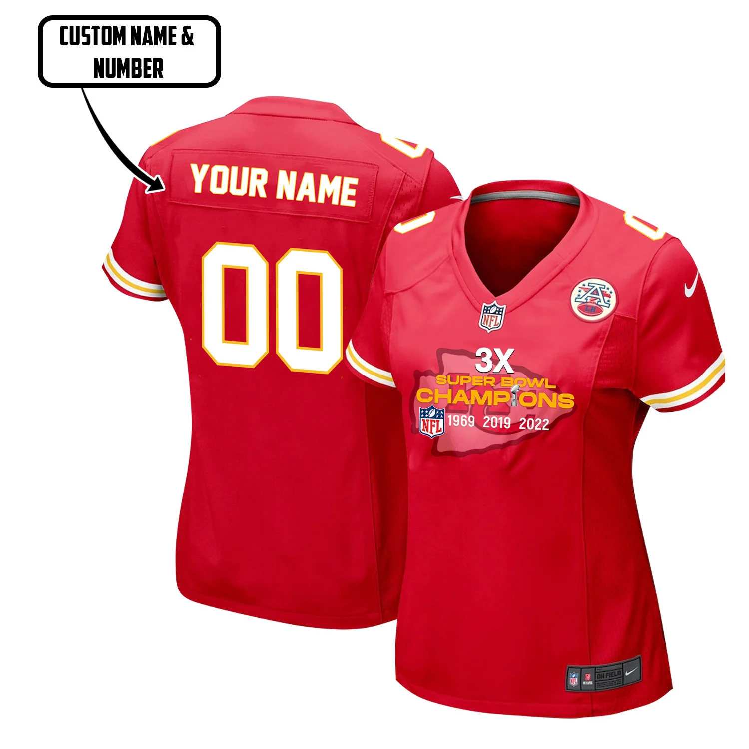 Kansas City Chiefs 3X Super Bowl Champions Jersey - Women, Red