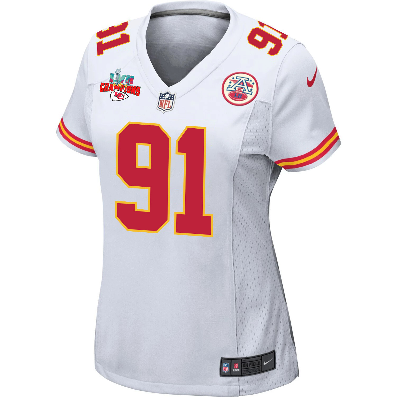 Derrick Nnadi 91 Kansas City Chiefs Super Bowl LVII Champions 3 Stars Women Game Jersey - White