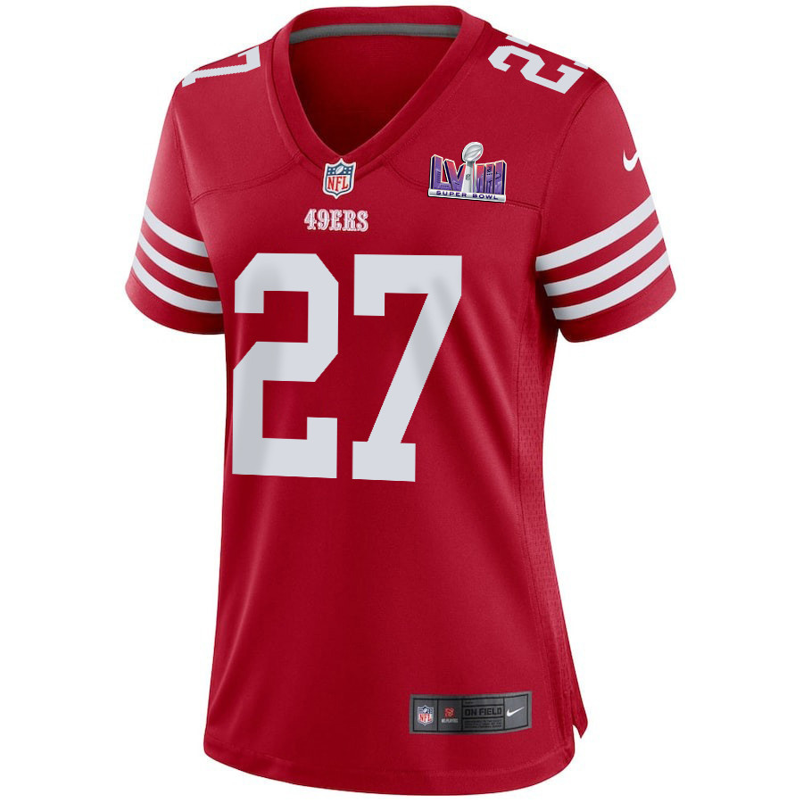 Ji'Ayir Brown 27 San Francisco 49ers Super Bowl LVIII Patch Game Women Jersey - Scarlet