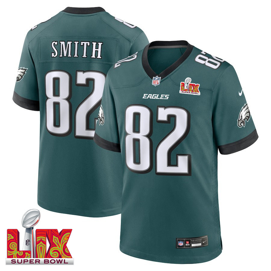 Ainias Smith #82 Philadelphia Eagles Super Bowl LIX Jersey - Men's - Midnight Green