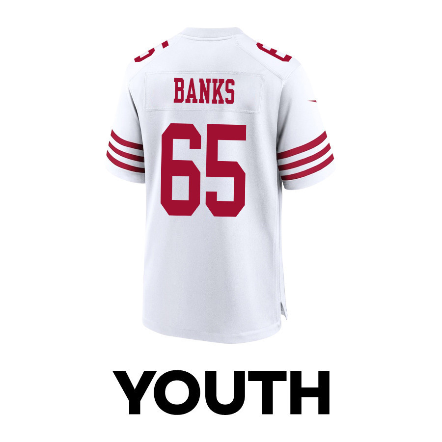 Aaron Banks 65 San Francisco 49ers Super Bowl LVIII Patch Game YOUTH Jersey - White