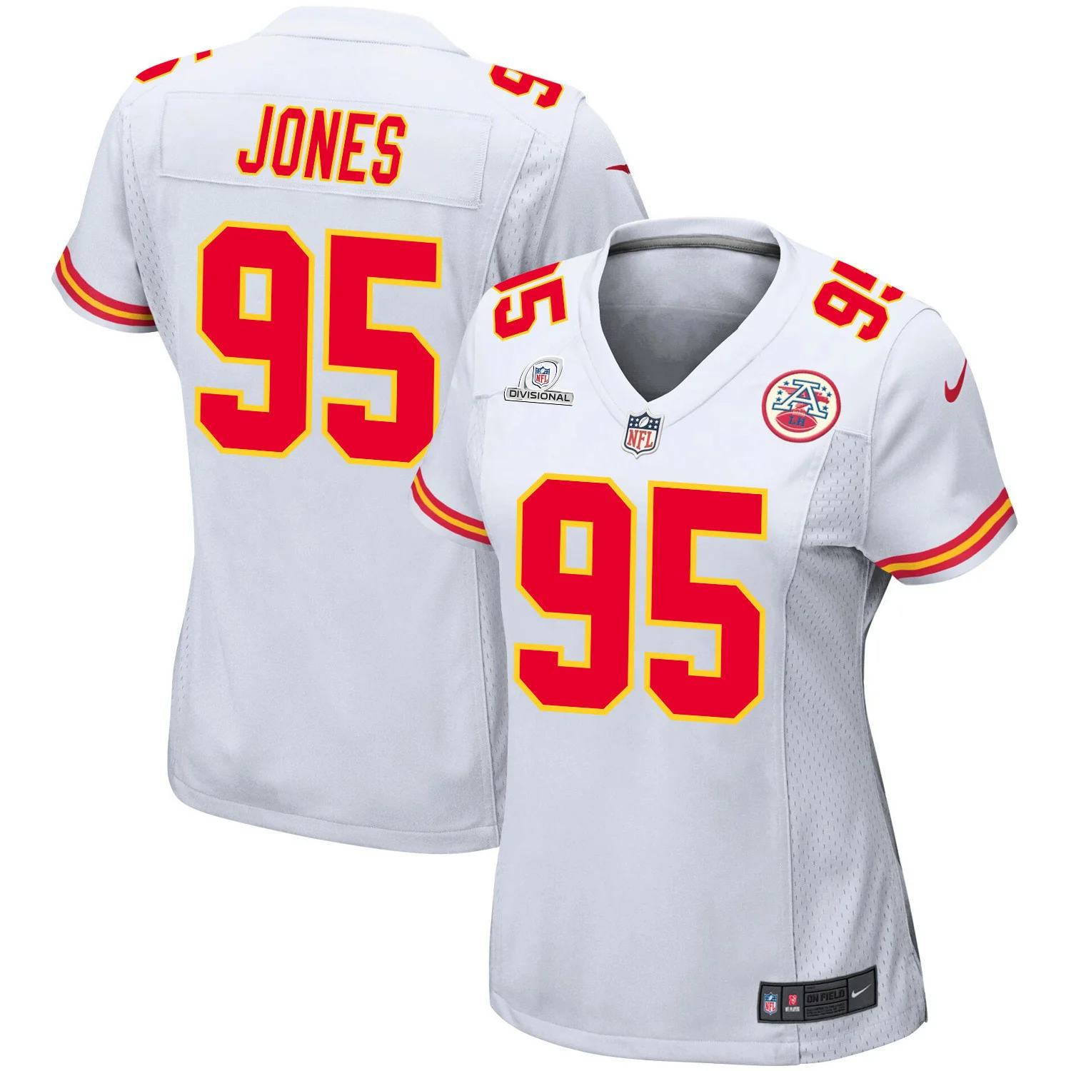 Chris Jones 95 Kansas City Chiefs Super Bowl LVIII Patch Game Women Jersey - White