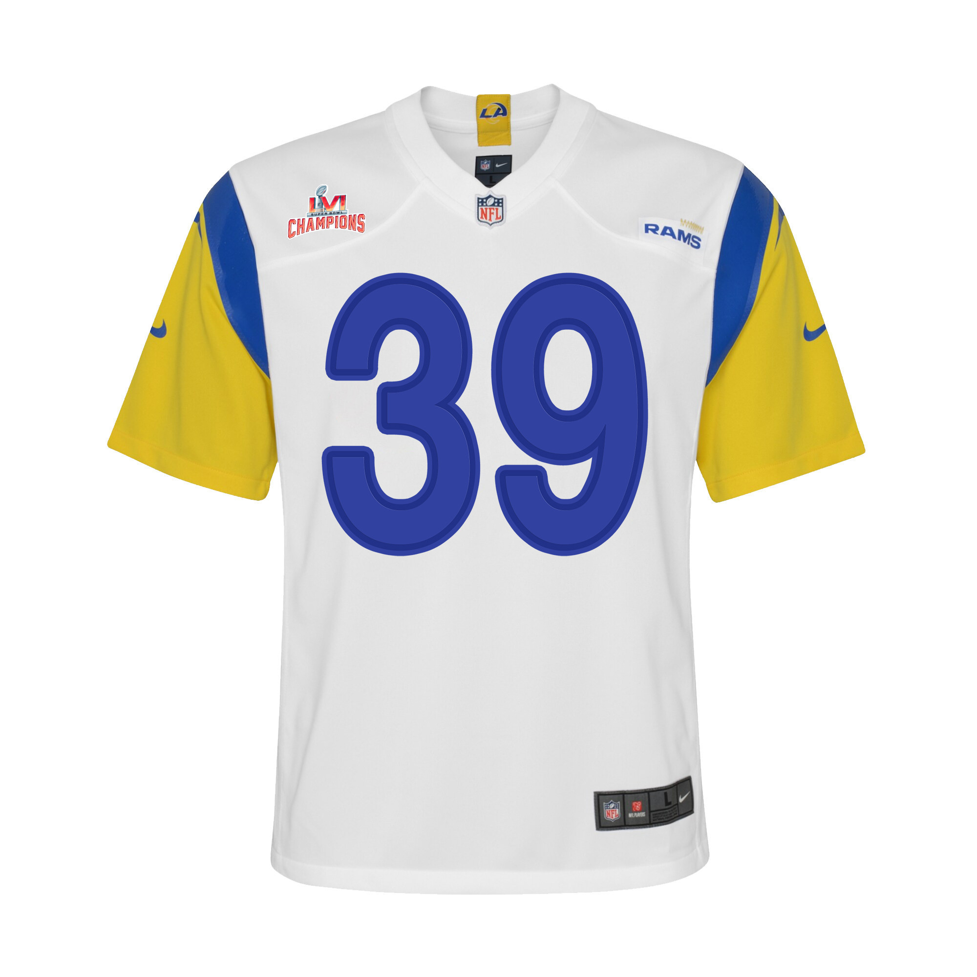 Super Bowl LVI Champions Los Angeles Rams Antoine Brooks Jr. 39 White Youth's Jersey Jersey