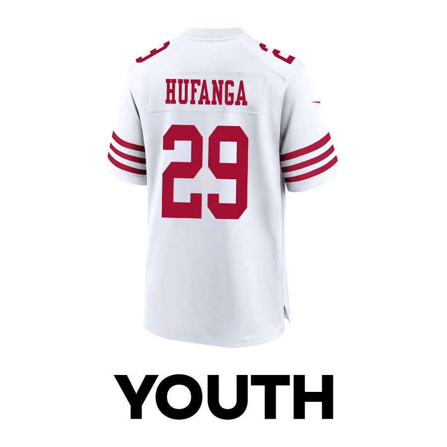 Talanoa Hufanga 29 San Francisco 49ers Super Bowl LVIII Patch Game YOUTH Jersey - White