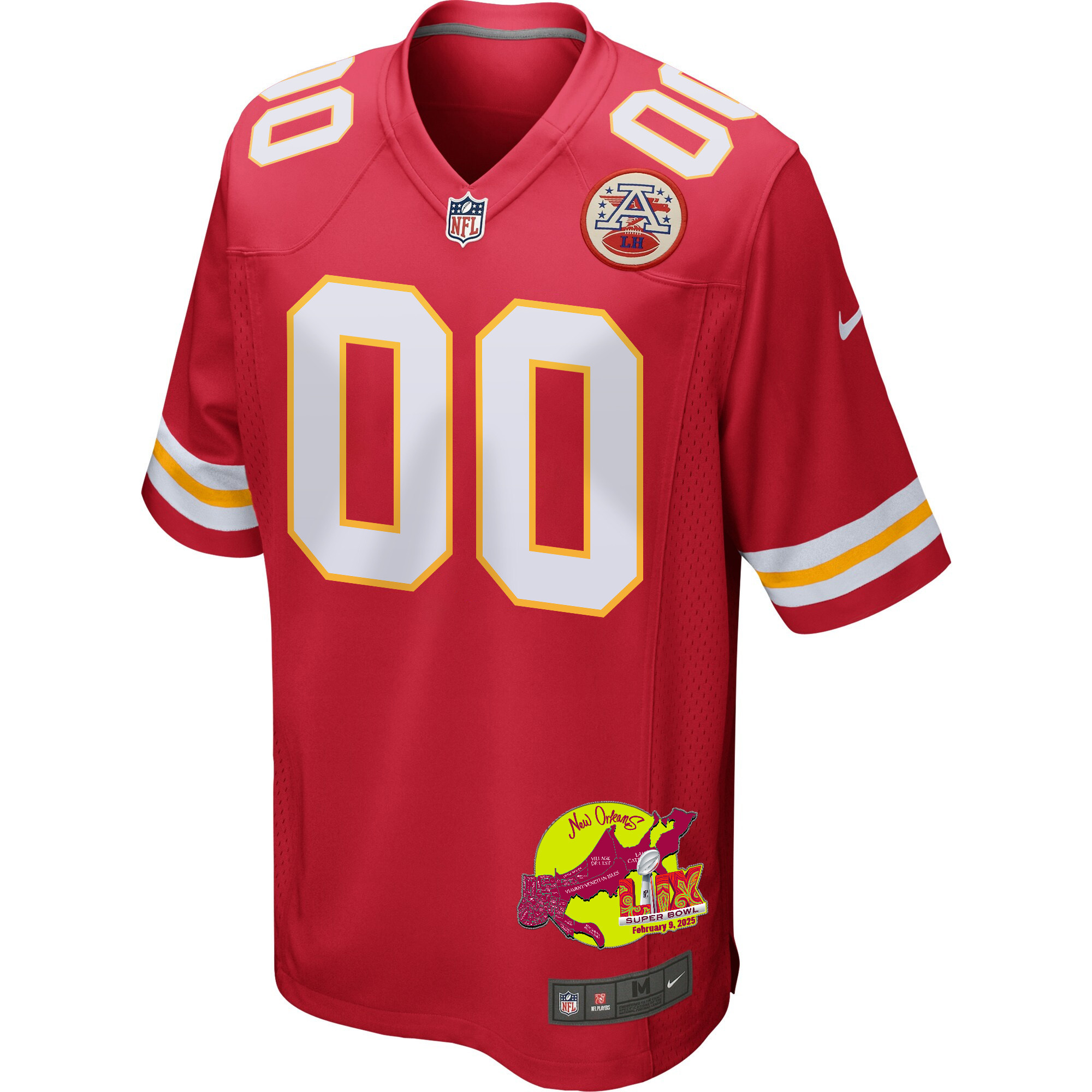 Kansas City Chiefs Super Bowl LIX New Orleans Patch Game Men Custom Jersey - Red