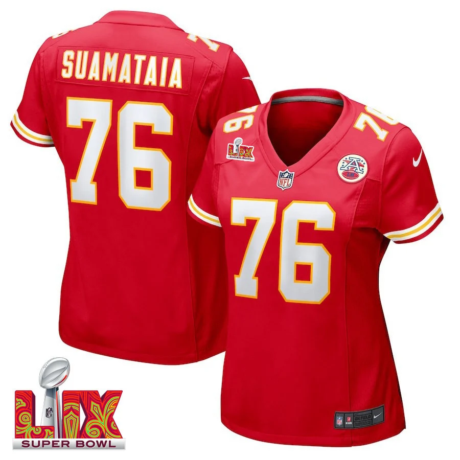Kingsley Suamataia #76 Kansas City Chiefs Super Bowl LIX Women's Jersey - Red