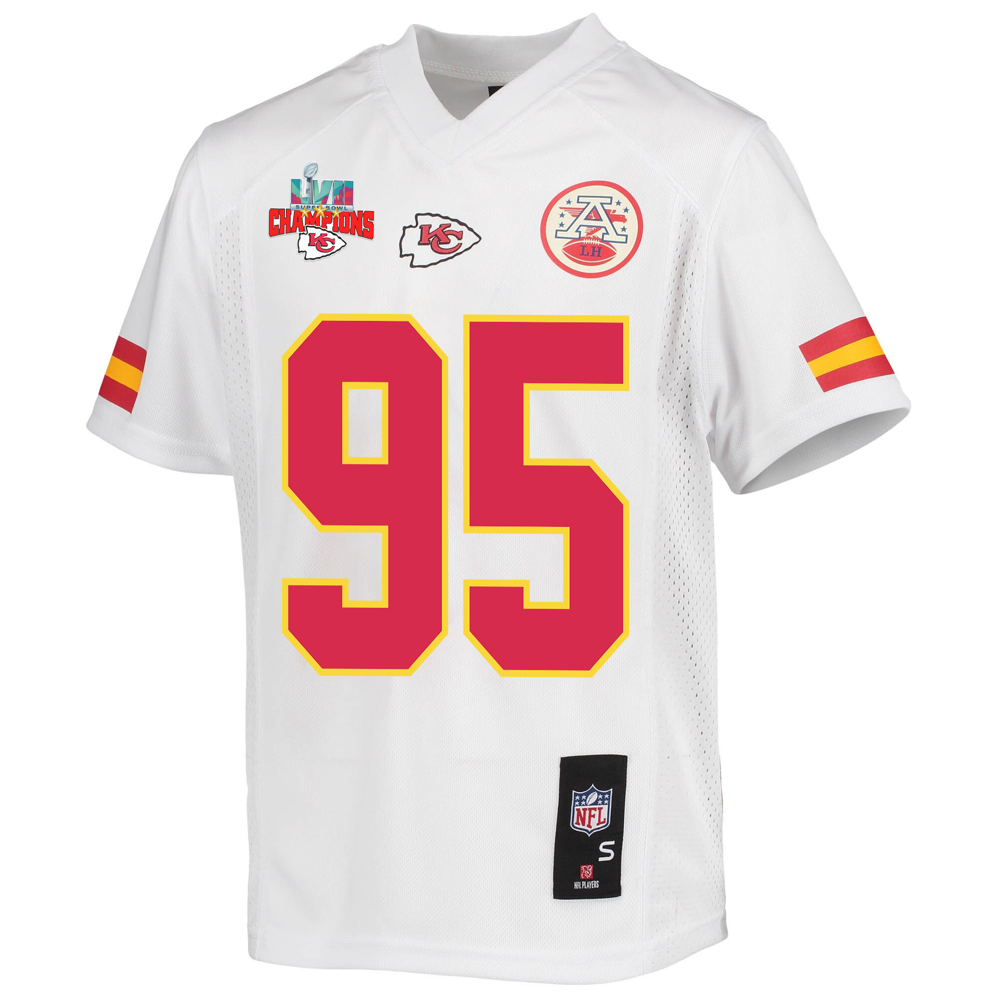 Chris Jones 95 Kansas City Chiefs Super Bowl LVII Champions 3 Stars Youth Game Jersey - White