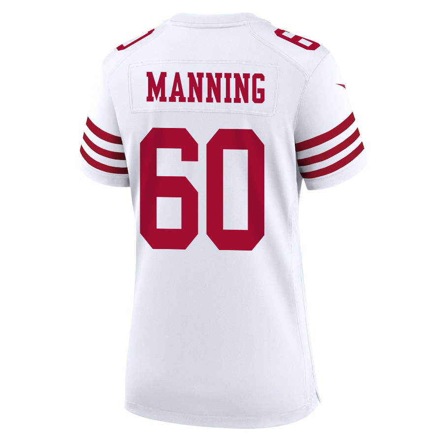 Ilm Manning 60 San Francisco 49ers Super Bowl LVIII Patch Game Women Jersey - White