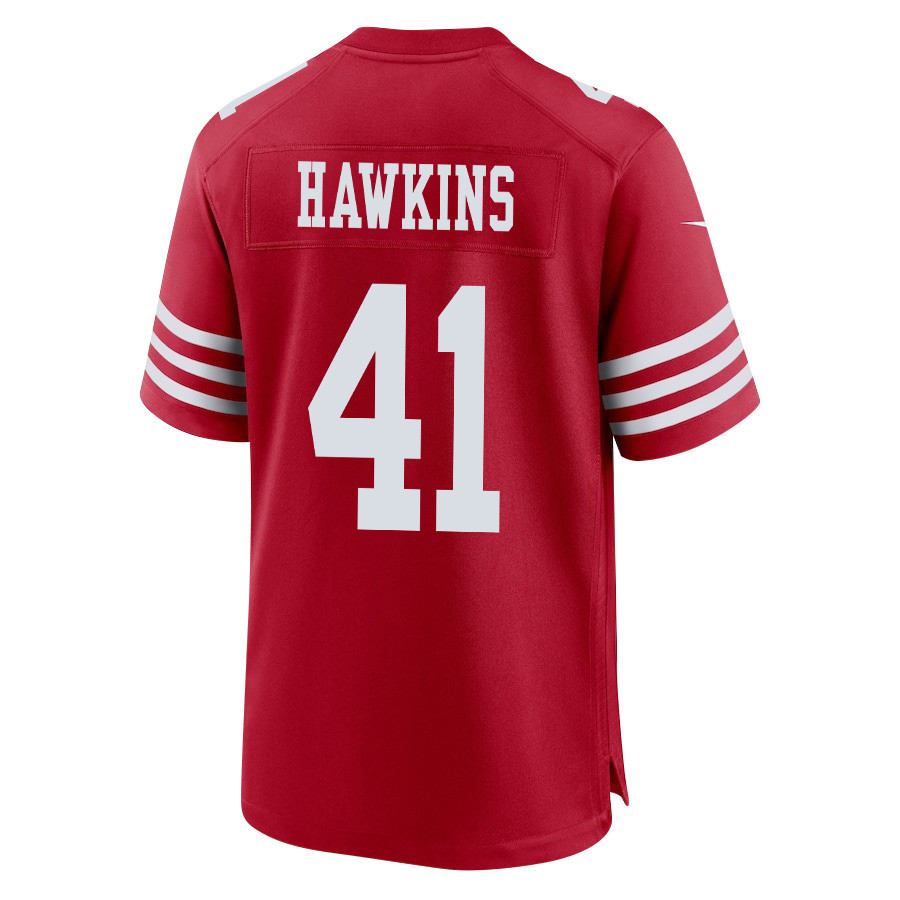Tayler Hawkins 41 San Francisco 49ers Super Bowl LVIII Patch Game Men Jersey - Scarlet