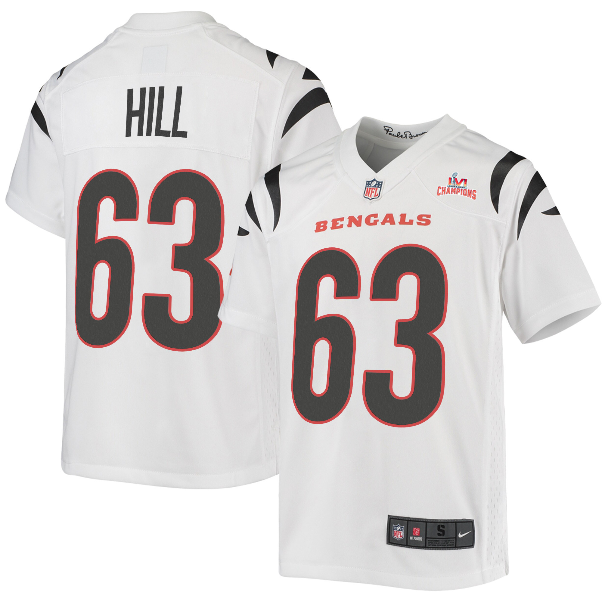 Super Bowl LVI Champions Cincinnati Bengals Trey Hill 63 White Youth's Jersey Jersey