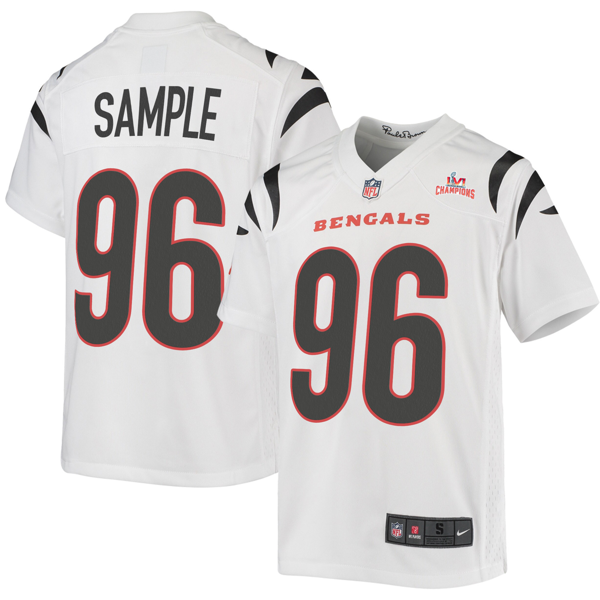 Super Bowl LVI Champions Cincinnati Bengals Cam Sample 96 White Youth's Jersey Jersey