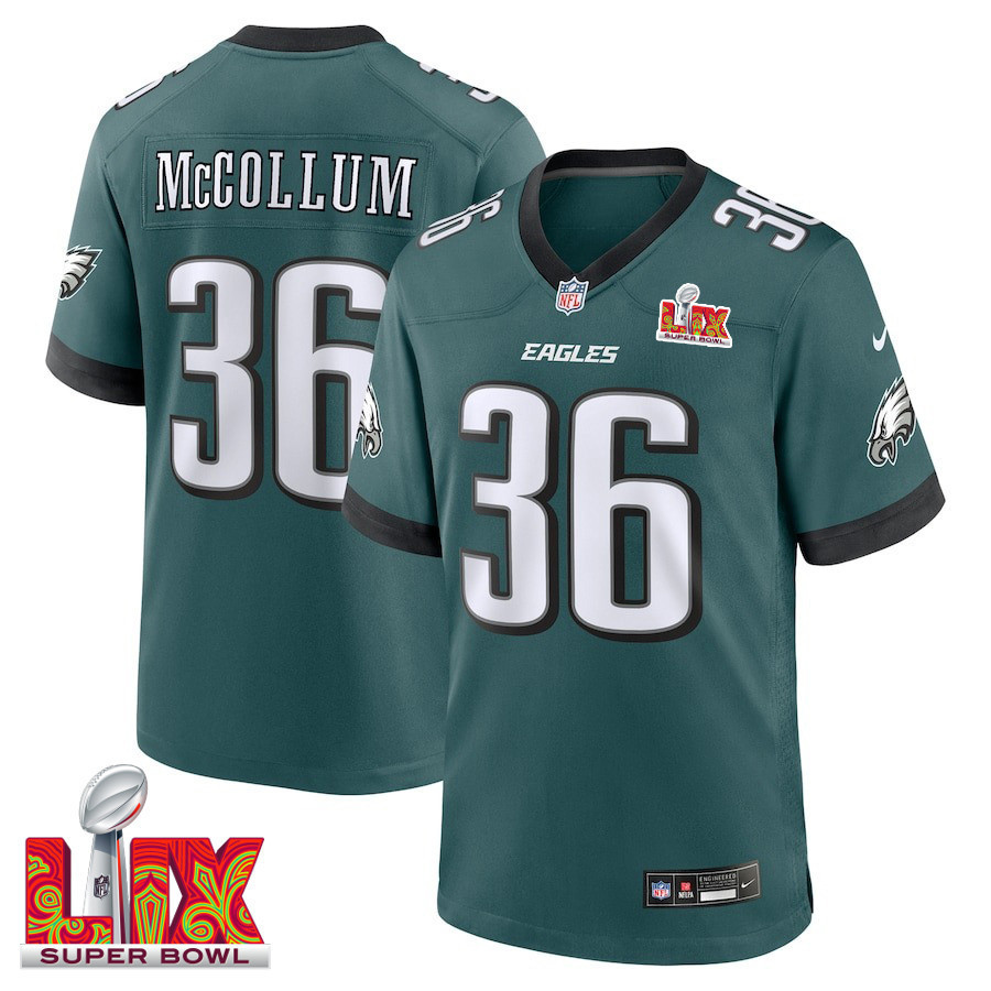 Tristin McCollum #36 Philadelphia Eagles Super Bowl LIX Jersey - Men's - Midnight Green