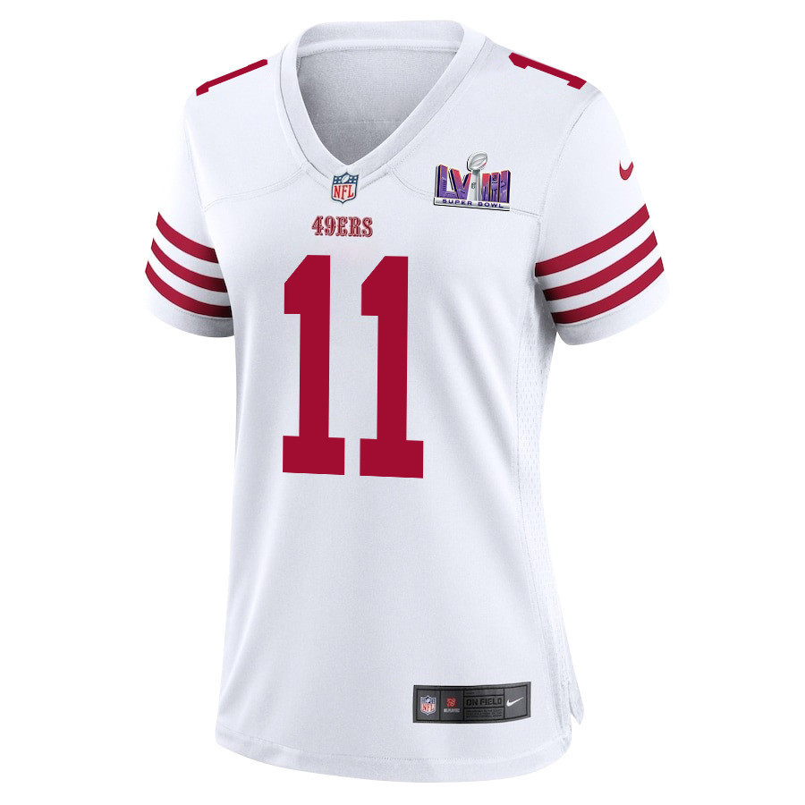 Brandon Aiyuk 11 San Francisco 49ers Super Bowl LVIII Patch Game Women Jersey - White