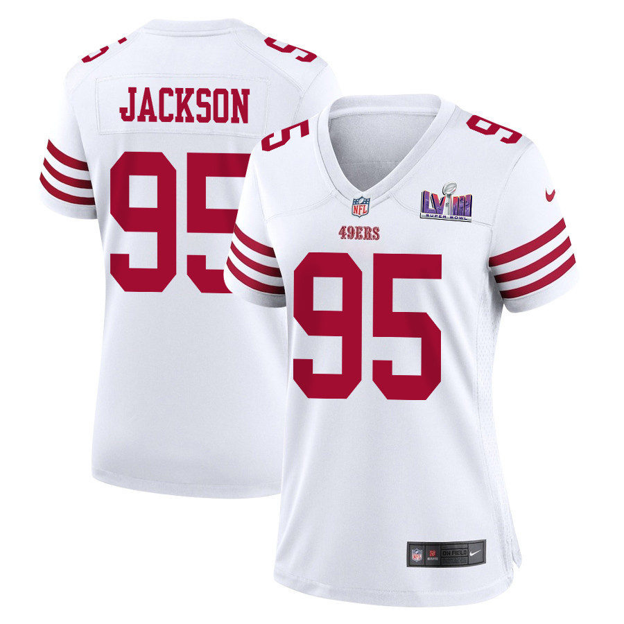 Drake Jackson 95 San Francisco 49ers Super Bowl LVIII Patch Game Women Jersey - White