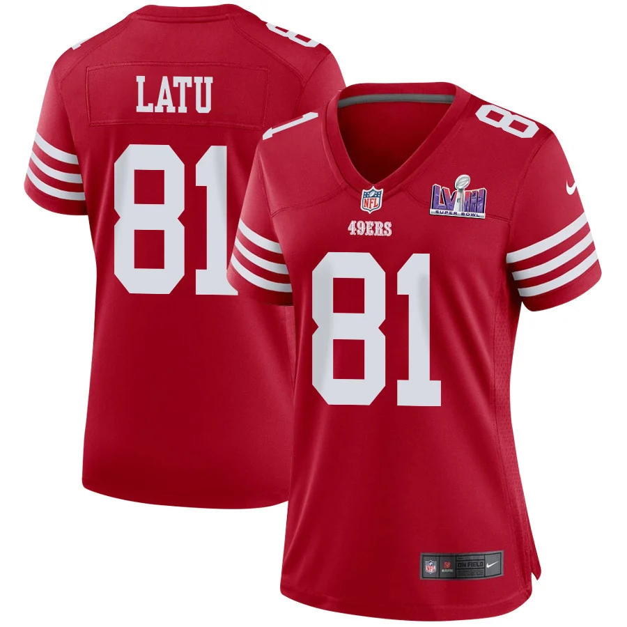 Cameron Latu 81 San Francisco 49ers Super Bowl LVIII Patch Game Women Jersey - Scarlet