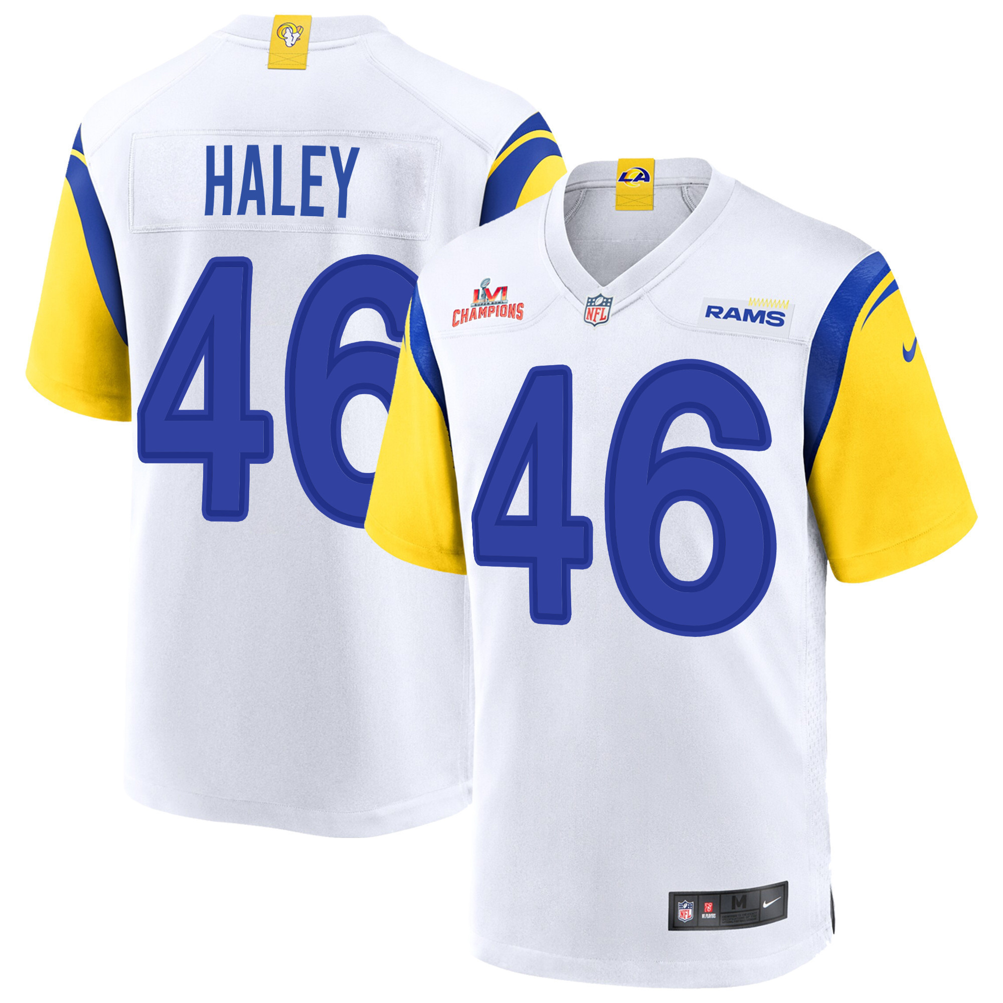 Super Bowl LVI Champions Los Angeles Rams Grant Haley 46 White Men's Jersey Jersey