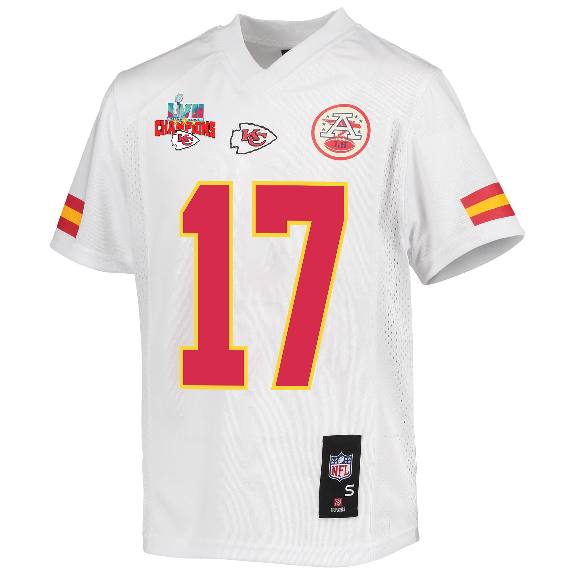 Mecole Hardman 17 Kansas City Chiefs Super Bowl LVII Champions 3 Stars Youth Game Jersey - White