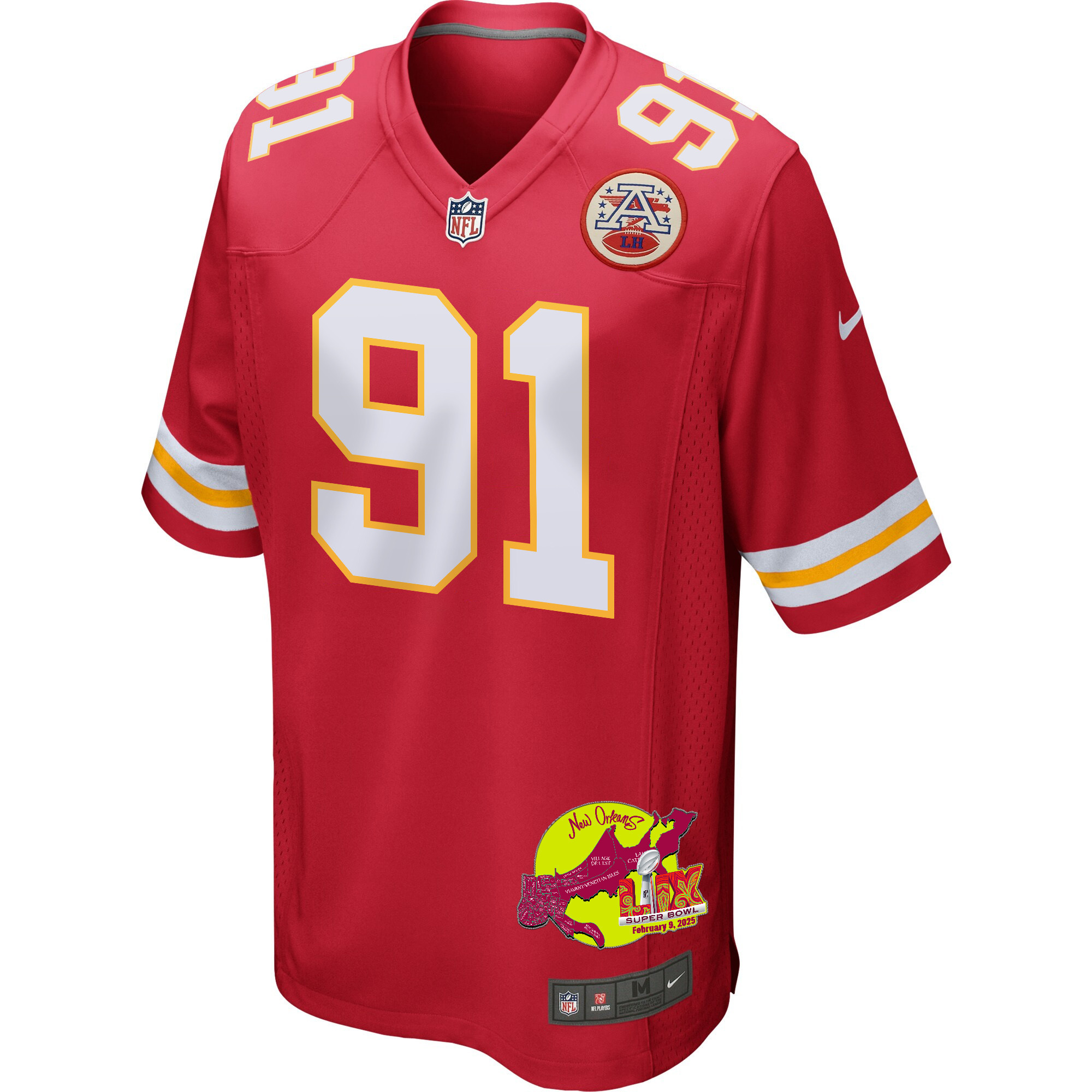 Derrick Nnadi 91 Kansas City Chiefs Super Bowl LIX New Orleans Patch Game Men Jersey - Red