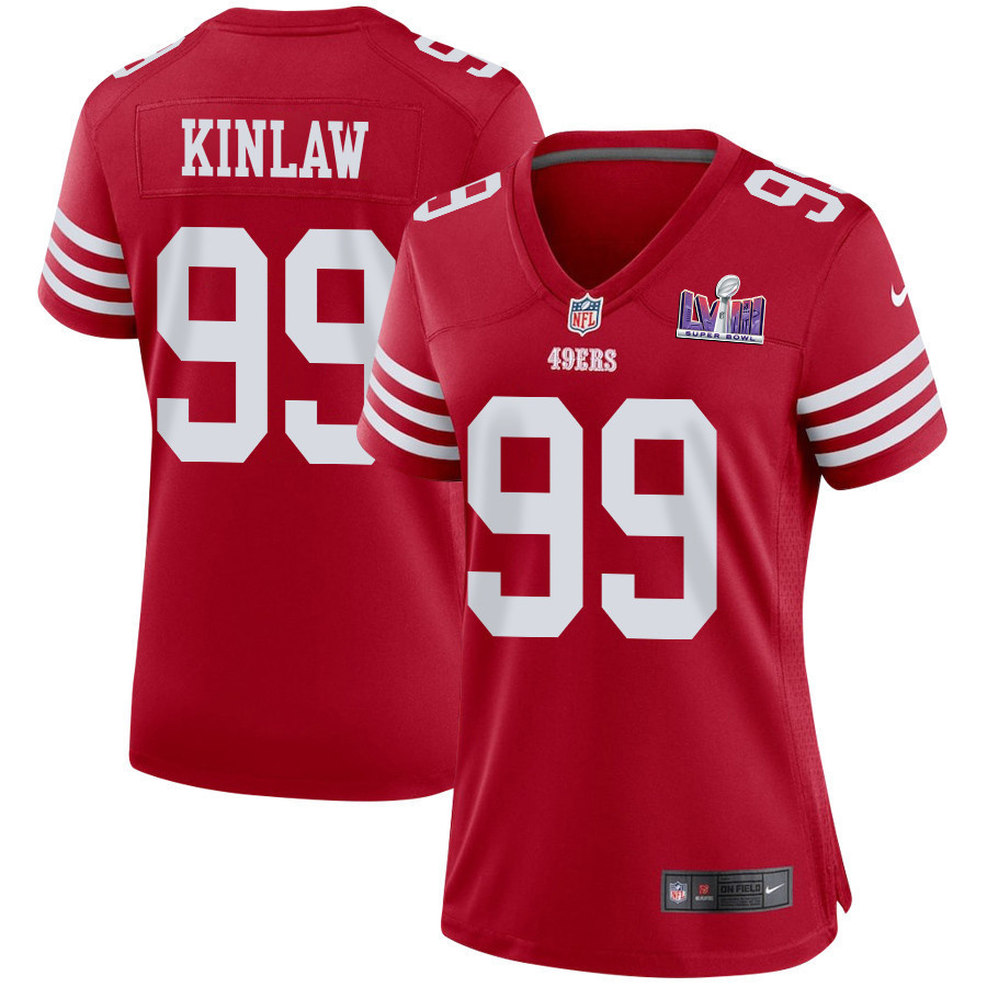 Javon Kinlaw 99 San Francisco 49ers Super Bowl LVIII Patch Game Women Jersey - Scarlet