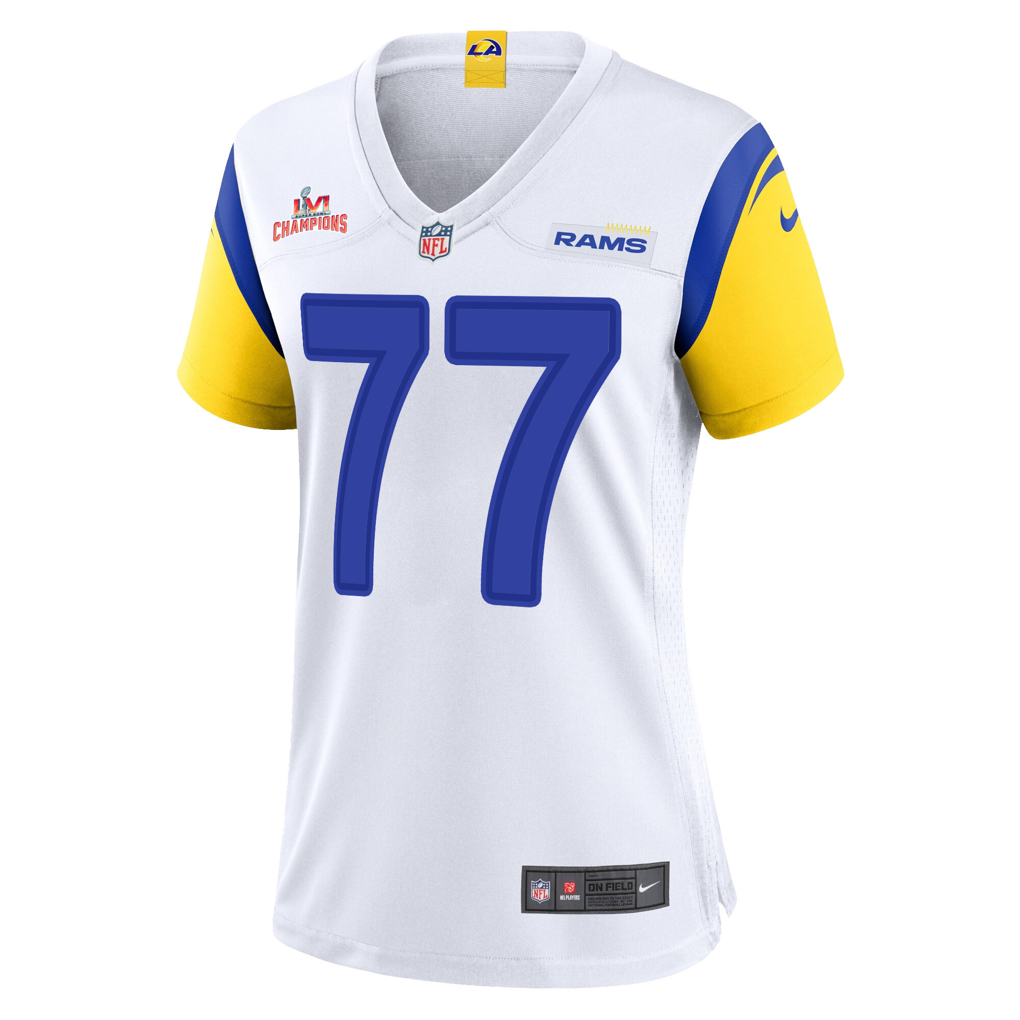 Super Bowl LVI Champions Los Angeles Rams Andrew Whitworth 77 White Women's Jersey Jersey
