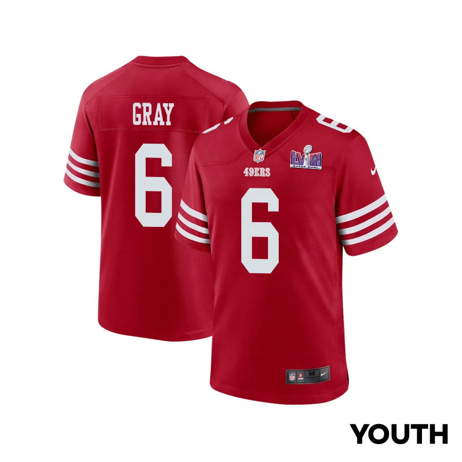 Danny Gray 6 San Francisco 49ers Super Bowl LVIII Patch Game YOUTH Jersey - Scarlet