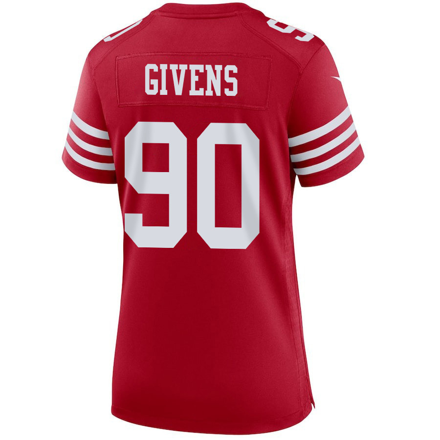 Kevin Givens 90 San Francisco 49ers Super Bowl LVIII Patch Game Women Jersey - Scarlet