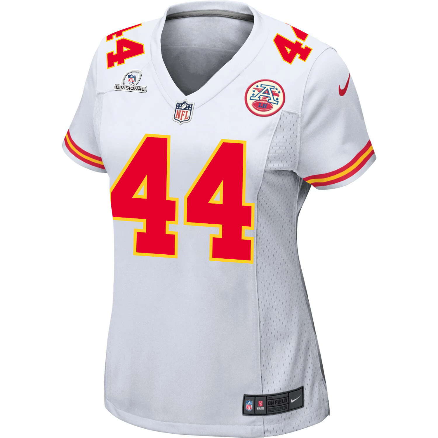 Cam Jones 44 Kansas City Chiefs Super Bowl LVIII Patch Game Women Jersey - White