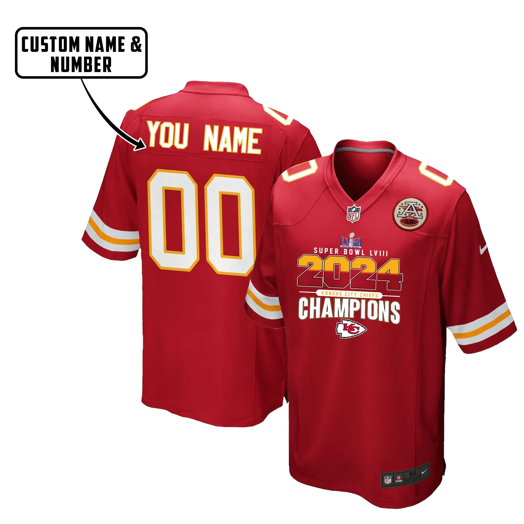 Kansas City Chiefs Super Bowl LVIII 2024 Game Jersey - Men, Red V5