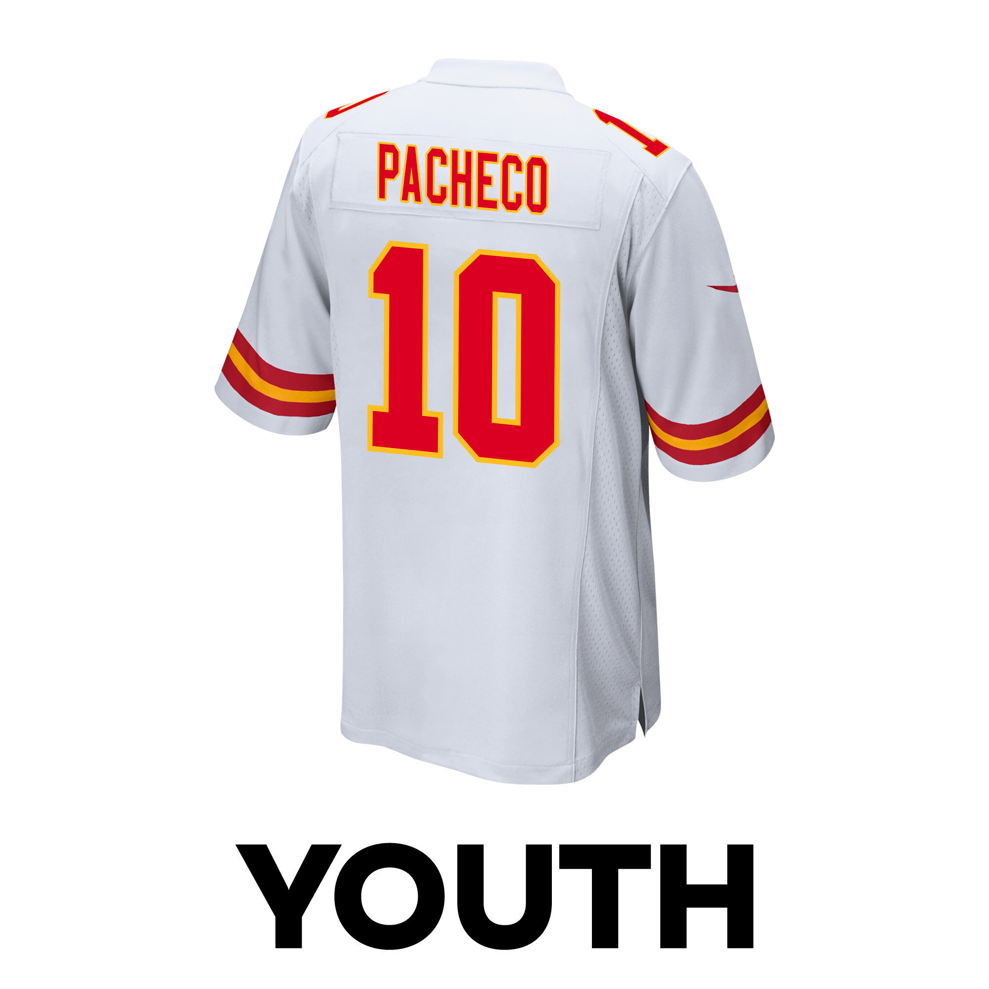 Isiah Pacheco 10 Kansas City Chiefs Super Bowl LVIII Patch Game YOUTH Jersey - White