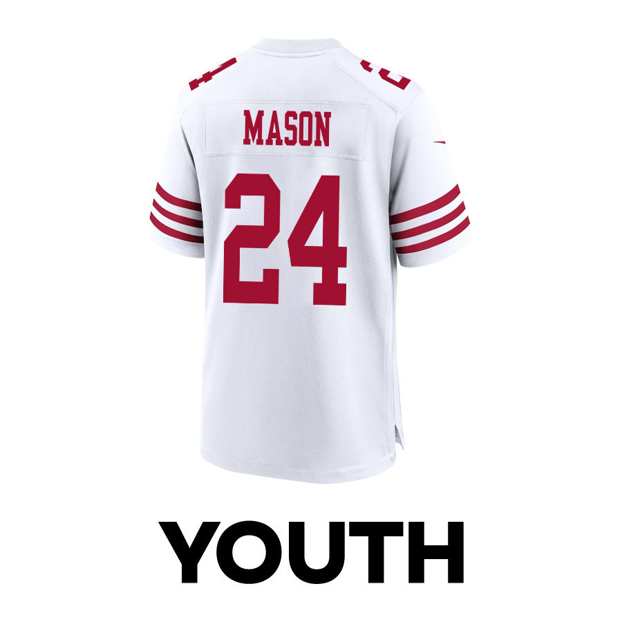 Jordan Mason 24 San Francisco 49ers Super Bowl LVIII Patch Game YOUTH Jersey - White