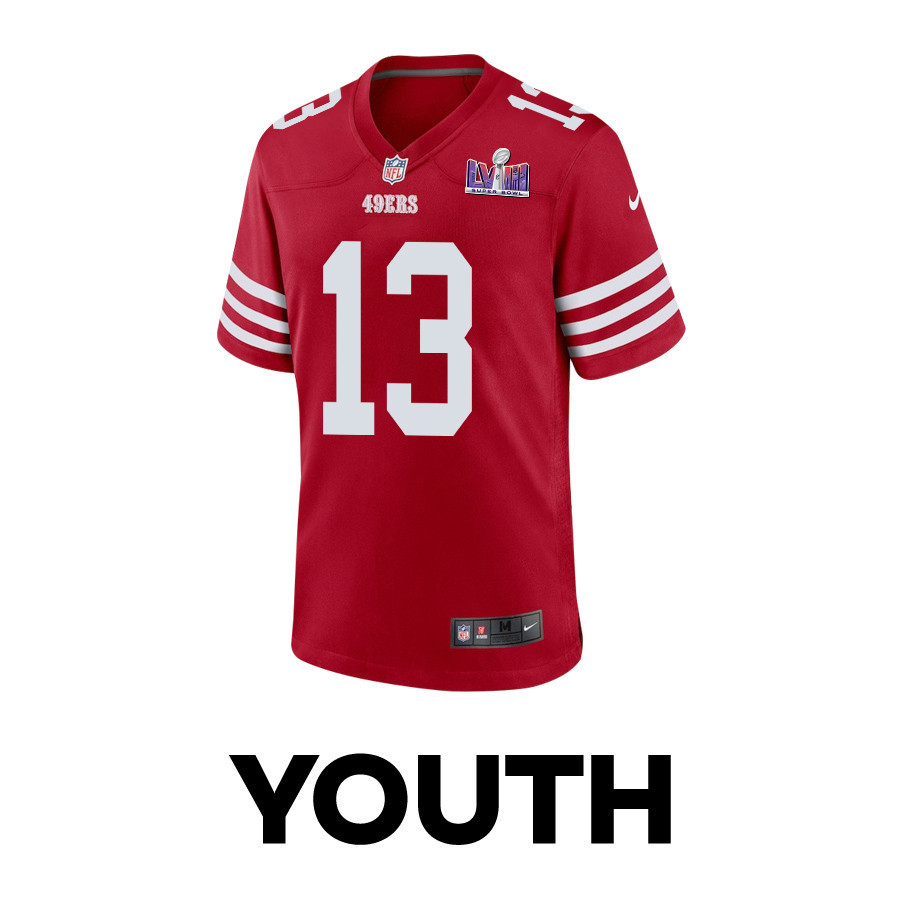 Brock Purdy 13 San Francisco 49ers Super Bowl LVIII Patch Game YOUTH Jersey - Scarlet