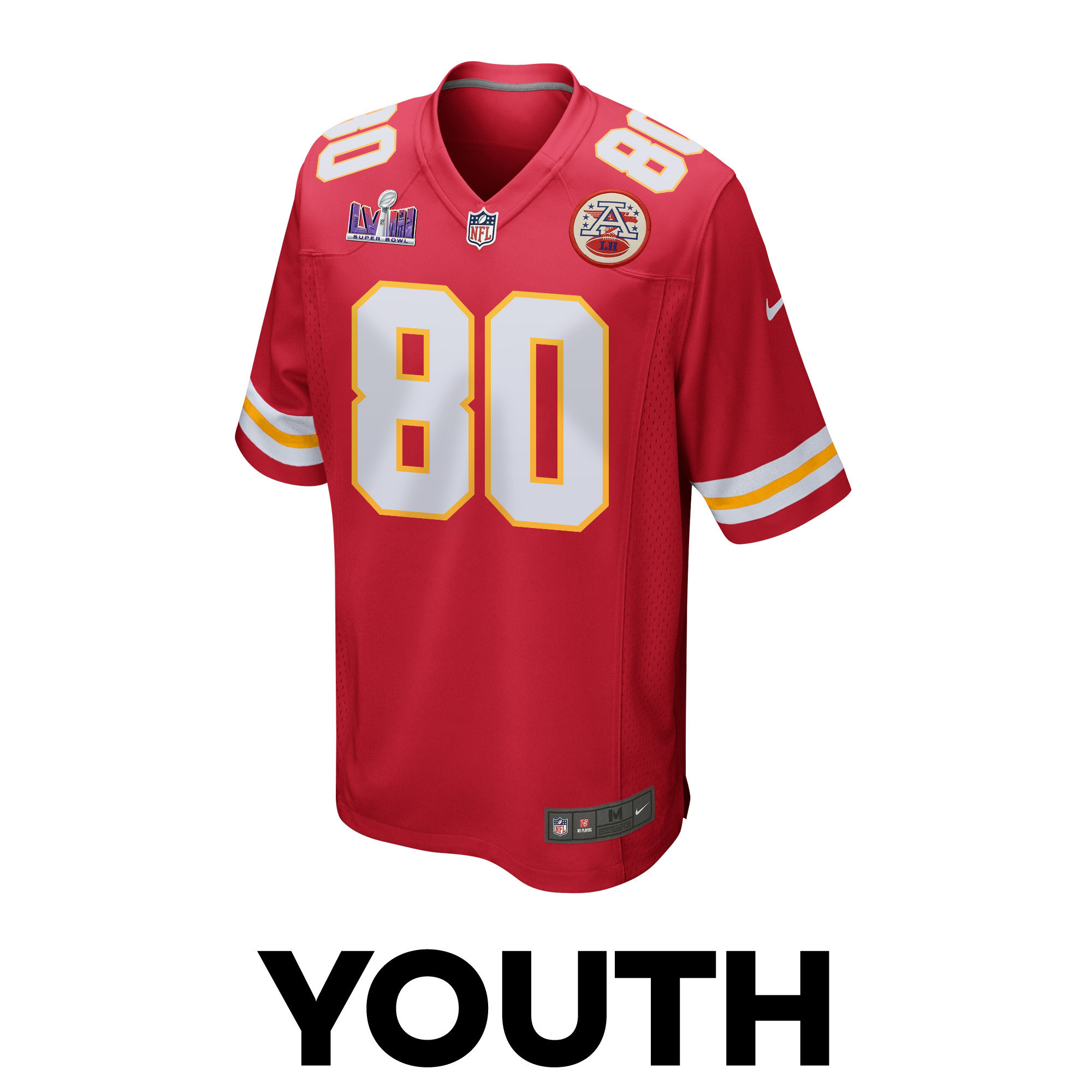 Montrell Washington 80 Kansas City Chiefs Super Bowl LVIII Patch Game YOUTH Jersey - Red