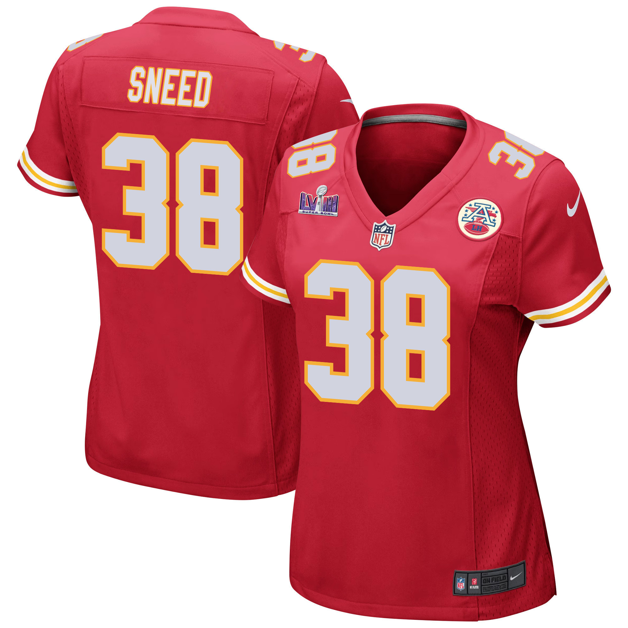 L'Jarius Sneed 38 Kansas City Chiefs Super Bowl LVIII Patch Game Women Jersey - Red