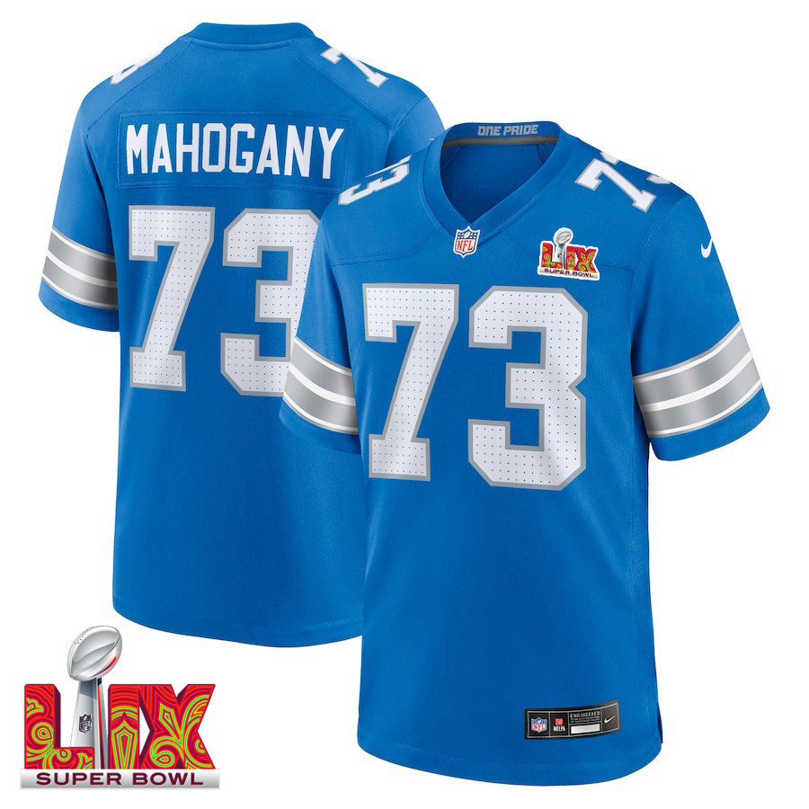 Christian Mahogany #73 Detroit Lions Super Bowl LIX Jersey - Men's - Blue