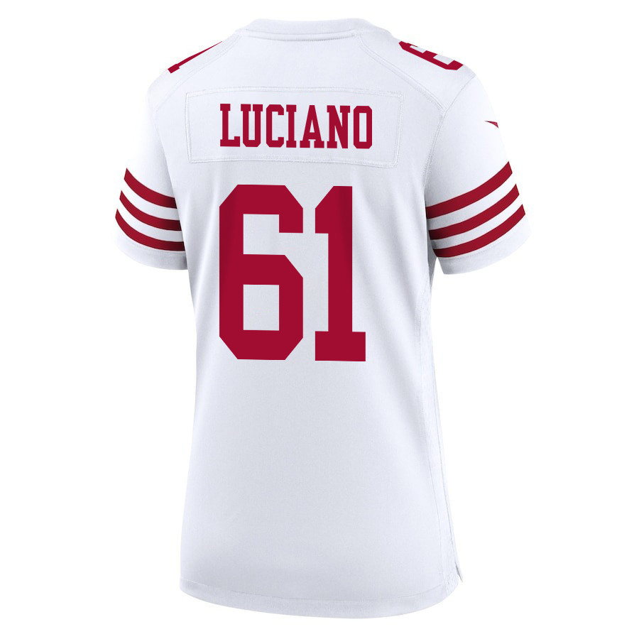 Corey Luciano 61 San Francisco 49ers Super Bowl LVIII Patch Game Women Jersey - White