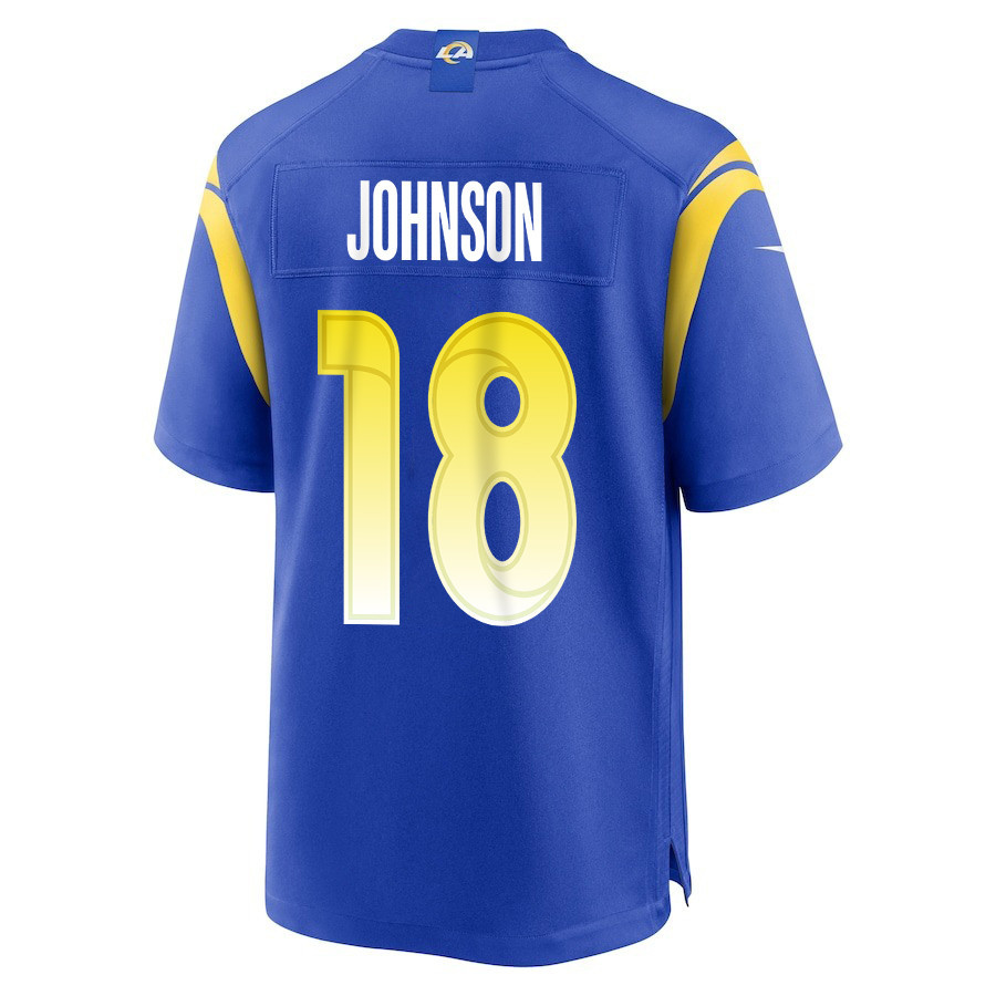 Tyler Johnson 18 Los Angeles Rams Super Bowl LIX New Orleans Patch Game Men Jersey - Royal