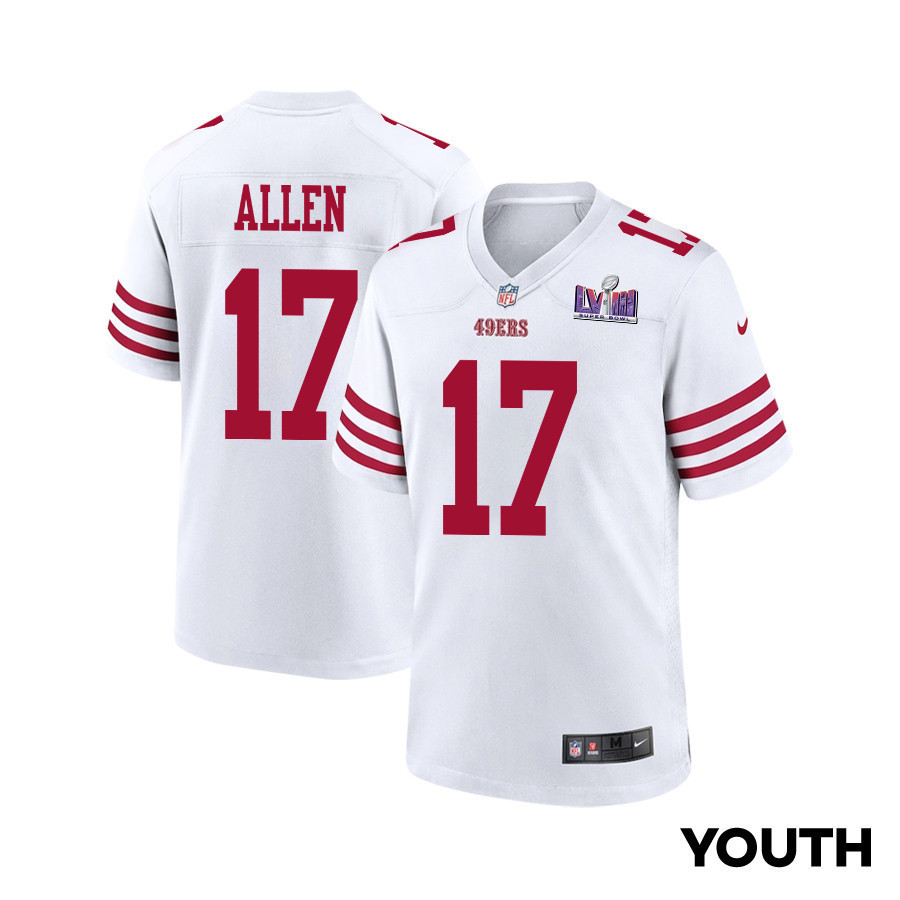 Brandon Allen 17 San Francisco 49ers Super Bowl LVIII Patch Game YOUTH Jersey - White