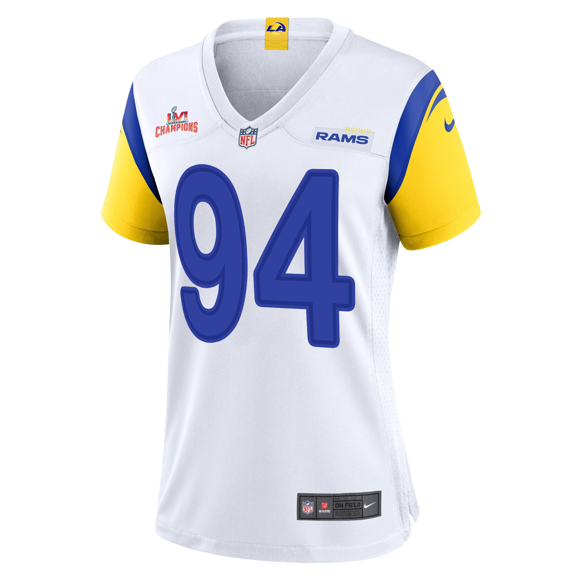 Super Bowl LVI Champions Los Angeles Rams A'Shawn Robinson 94 White Women's Jersey Jersey