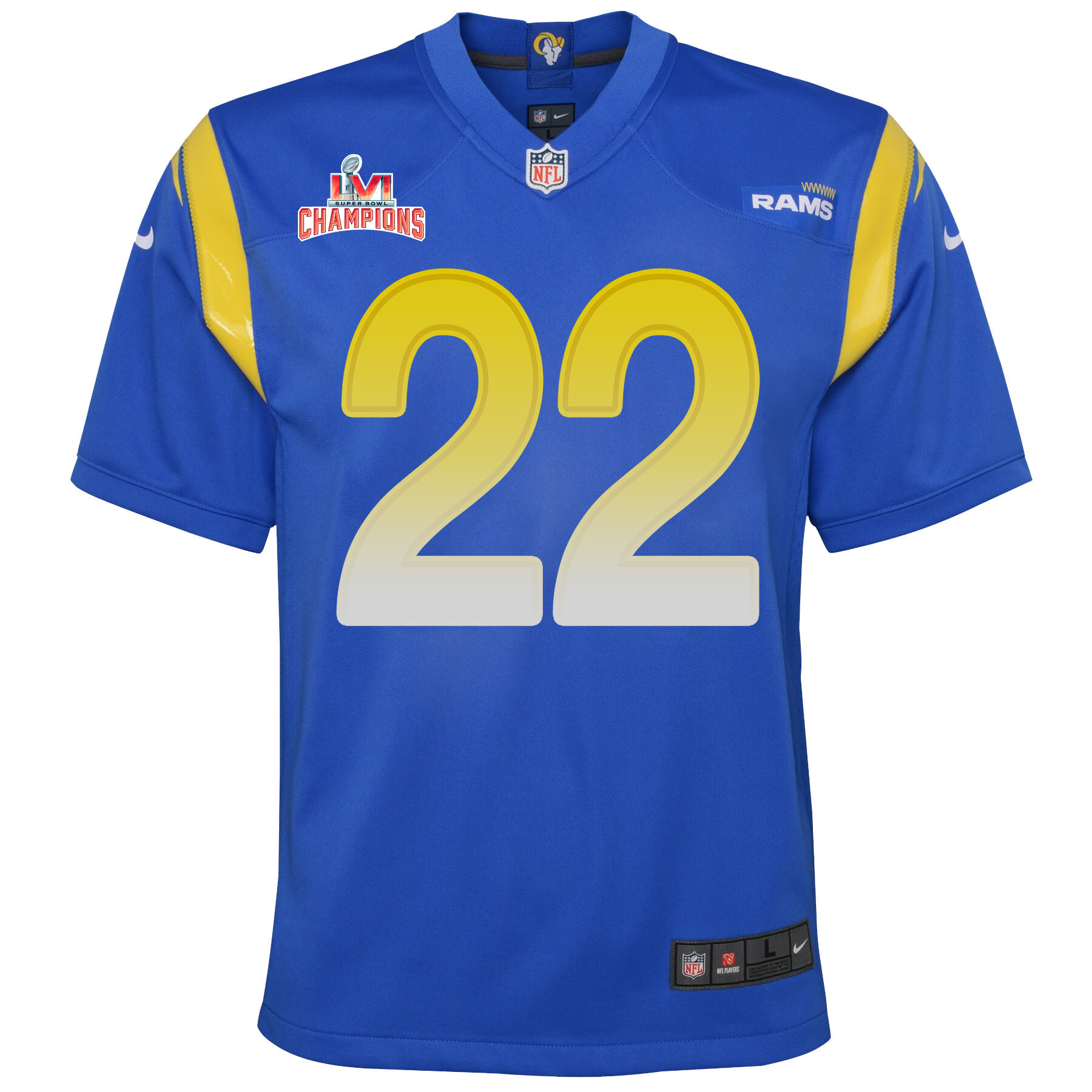 Super Bowl LVI Champions Los Angeles Rams David Long Jr. 22 Royal Youth's Jersey Jersey